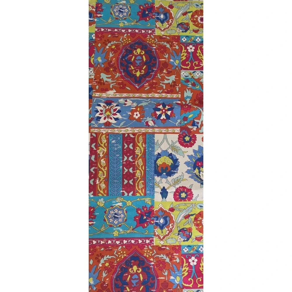 World Market Cotton Table Runner 16x90 Patchwork Floral Medallion Boho Autumn